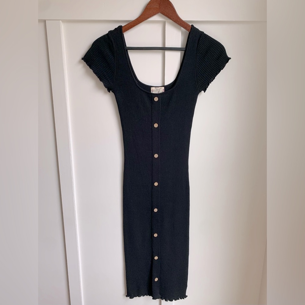 HIPPIE ROSE Black Knit Midi Ribbed Dress size XS